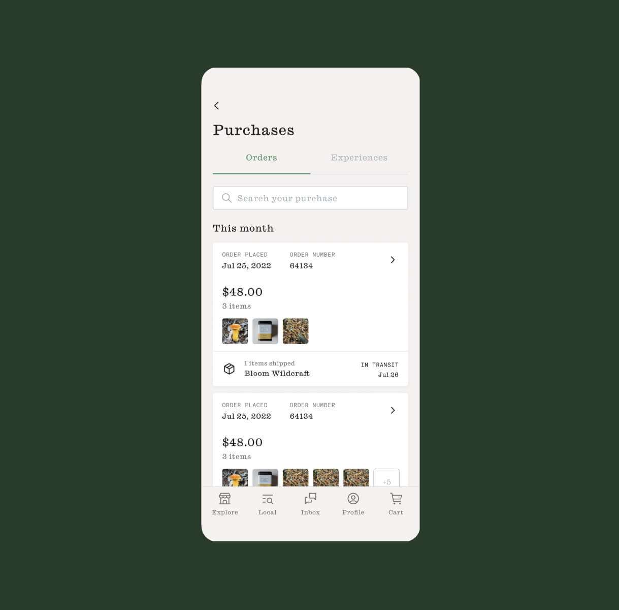 Foraged app screen