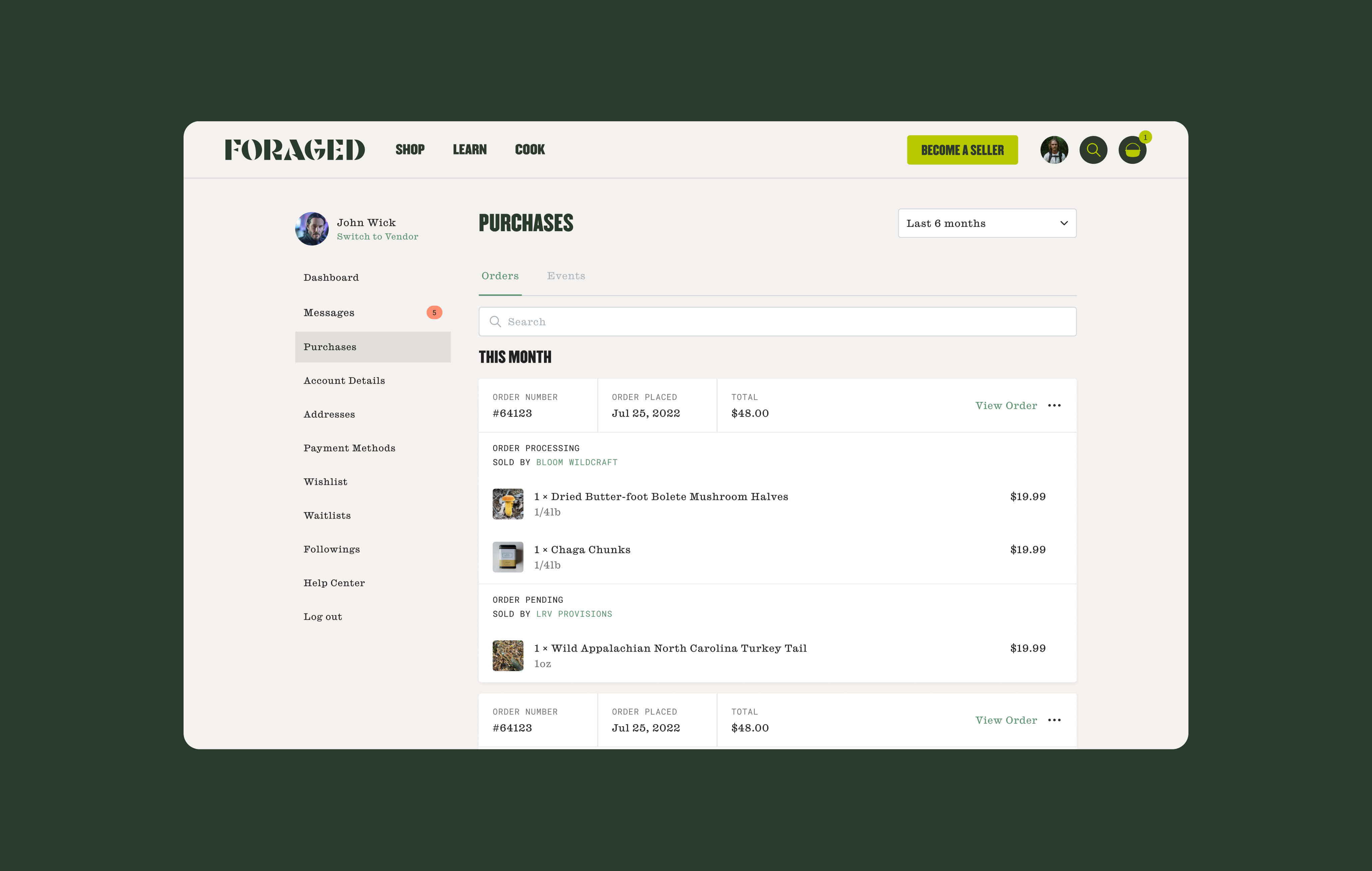 Foraged shop browse page